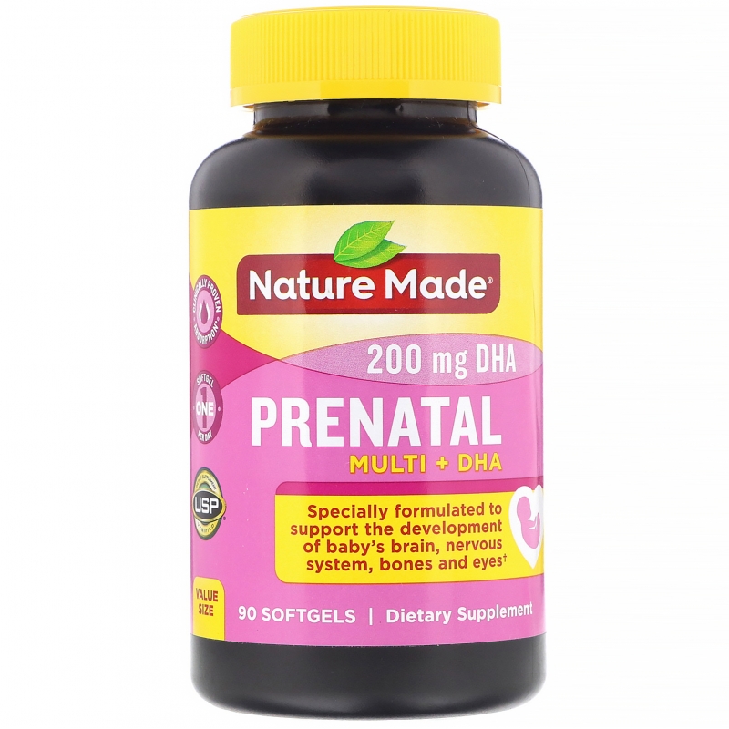 Nature Made, Prenatal Multi + DHA(ДГК), 90 капсул