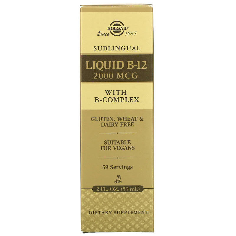 Solgar, Подъязычная форма жидкого витамина B-12, 2000 мкг, 2 жидких унции (59,2 мл)