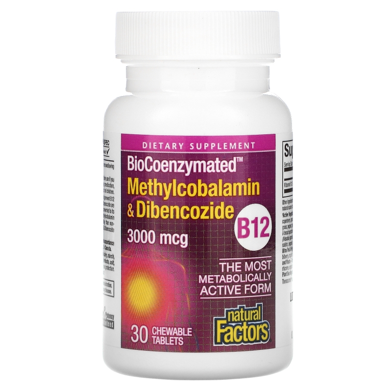 Natural Factors, BioCoenzymated, Methylcobalamin & Dibencozide, 3,000 mcg, 30 Chewable Tablets