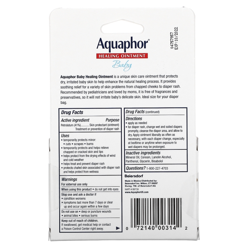 Aquaphor, Baby, Healing Ointment, Skin Protectant, 2 Tubes, 0.35 oz (10 g) Each