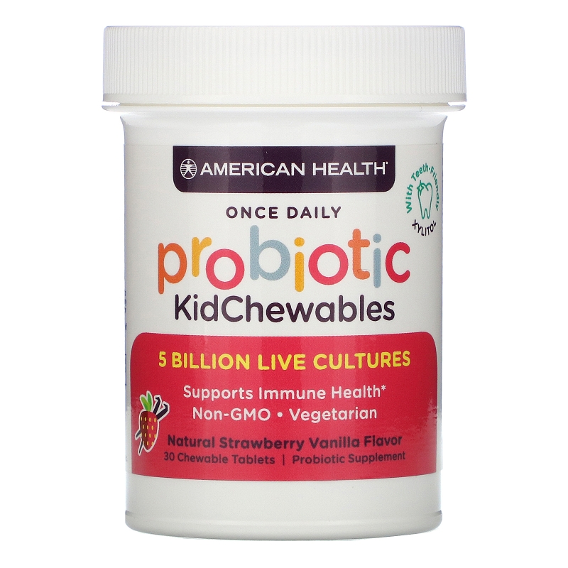 American Health, Probiotic KidChewables, Natural Strawberry Vanilla Flavor, 5 Billion Live Cultures , 30 Chewable Tablets