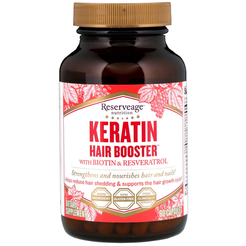 ReserveAge Nutrition, Keratin Hair Booster, с биотином и ресвератролом, 60 капсул