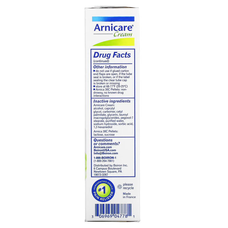 Boiron, Arnicare Cream, Pain Relief, Value Pack, 2.5 oz (70 g) and Approx. 80 Pellets