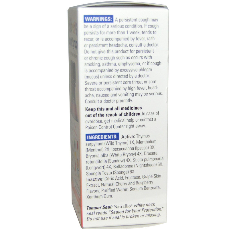 NatraBio NatraBio Детский сироп от кашля с вишневым вкусом/, натуральный гомеопатический сироп, 4 жидких унции (120 мл)