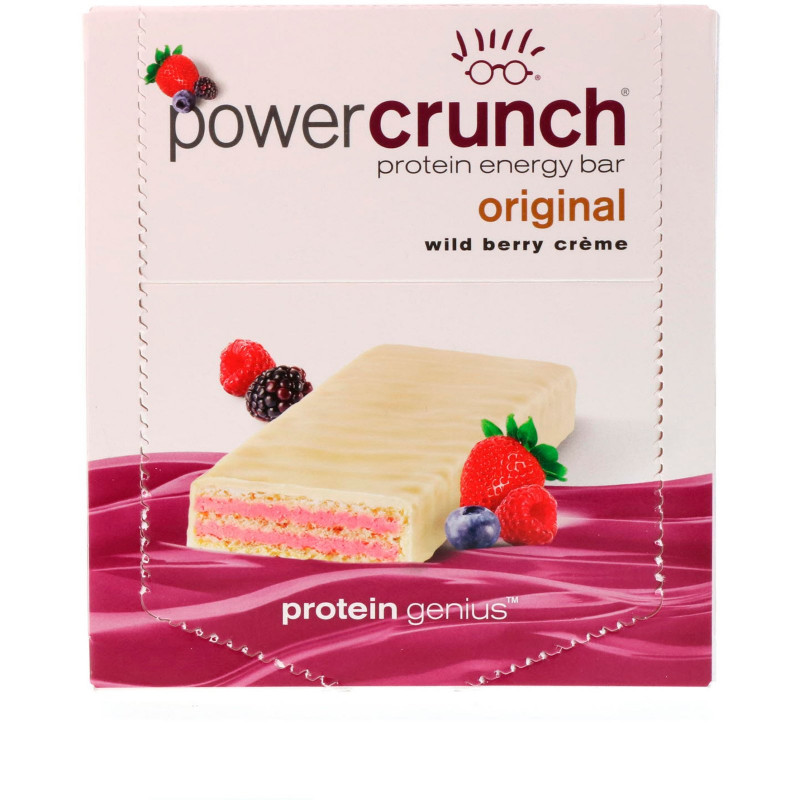 BNRG, Power Crunch, протеиновый энергетический батончик с сливочной начинкой и вкусом диких ягод, 12 шт. по 40 г