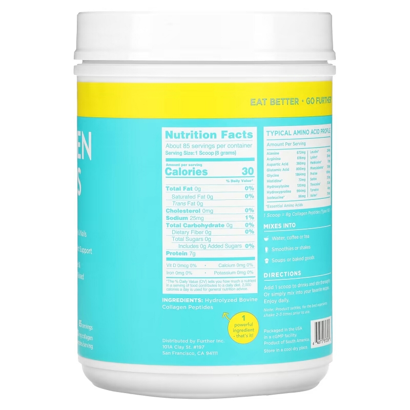 Further Food, Collagen Peptides, Unflavored, 8,000 mg, 24 oz (680 g)