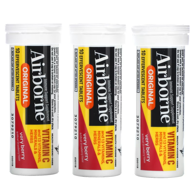 AirBorne, Immune Support Supplement, Very Berry, 3 Tubes, 10 Effervescent Tablets Each