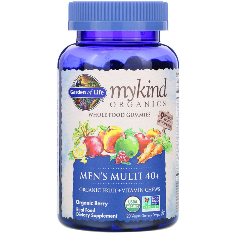 Garden of Life, Mykind Organics, мужской мульти 40+, органические ягоды, 120 жевательных драже