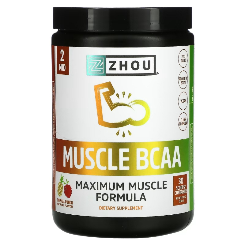 Zhou Nutrition, Muscle BCAA, Maximum Muscle Formula, Tropical Punch, 330 г (11,6 унции)