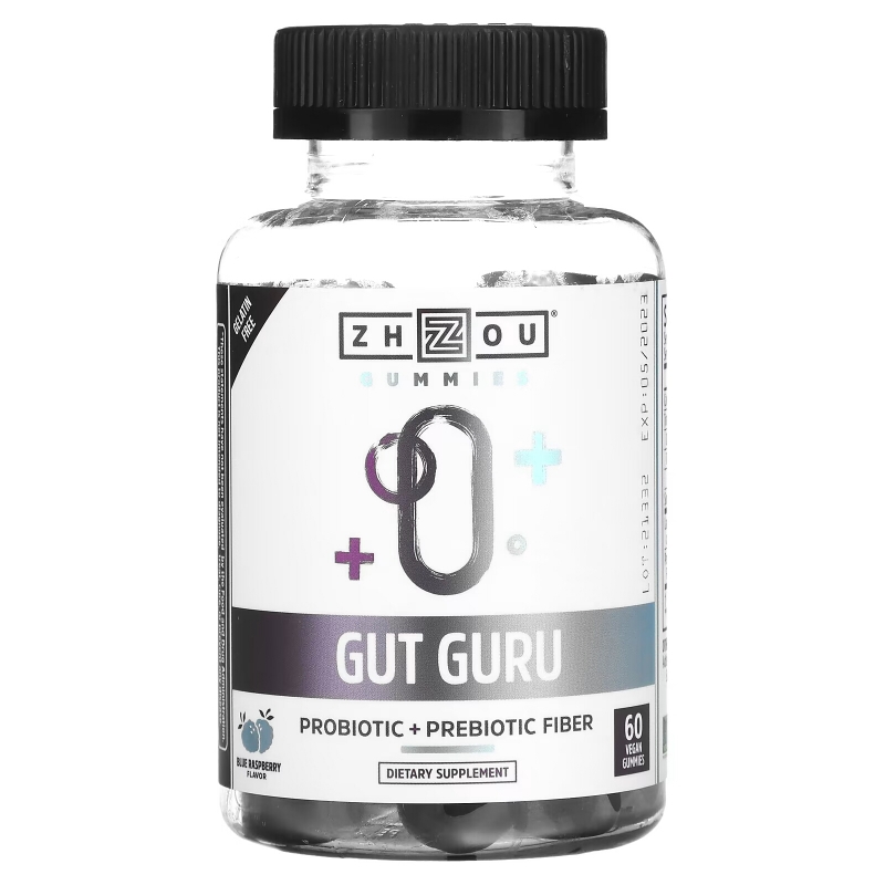 Zhou Nutrition, Gut Guru, Blue Raspberry, 60 Vegan Gummies