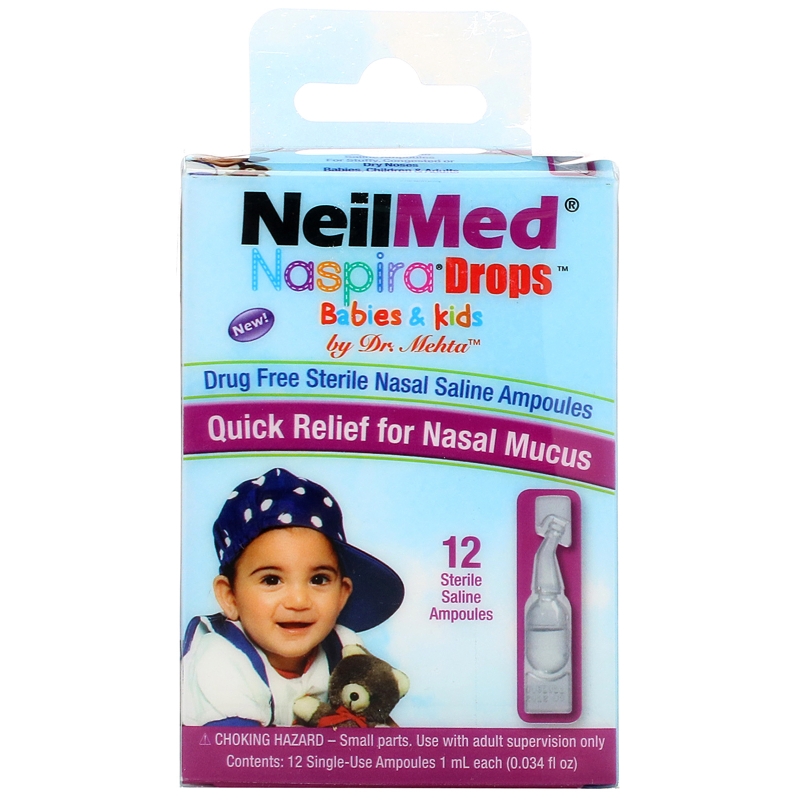 NeilMed, Naspira Drops, Babies & Kids, 12 Sterile Saline Ampoules, 0.034 fl oz (1 ml) Each