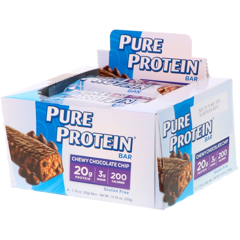 Pure Protein, Жевательный батончик с шоколадной крошкой, 6 батончиков, 1,76 унции (50 г) каждый