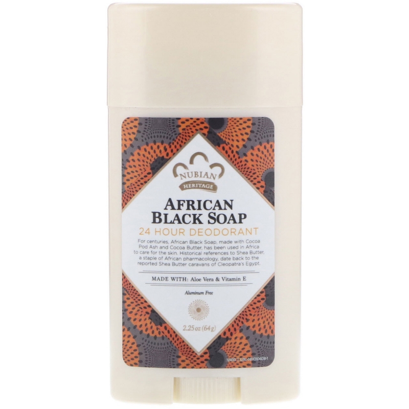 Nubian Heritage 24 Hour All Natural Deodorant African Black Soap with Aloe & Vitamin E 2.25 oz (64 g)