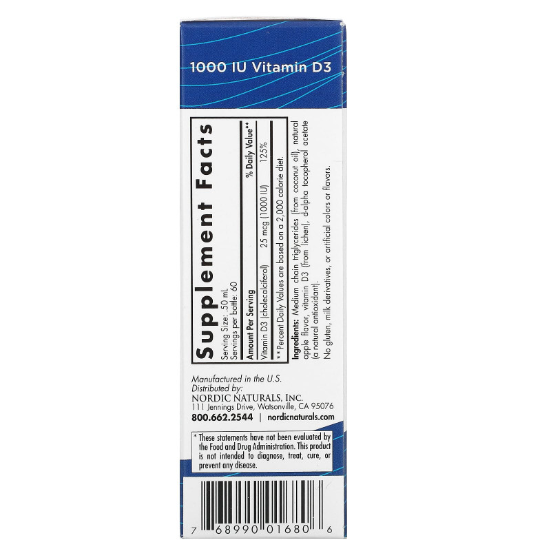 Nordic Naturals Витамин D3 веганский 1000 МЕ 1 жидкая унция (30 мл)