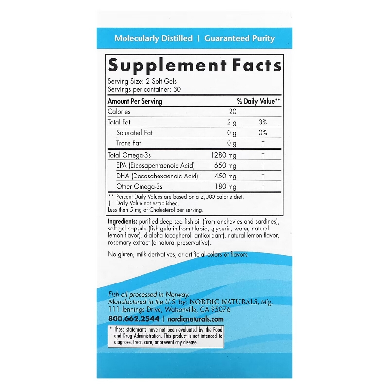 Nordic Naturals Ultimate Omega Great Lemon Taste 1000 mg 60 Count