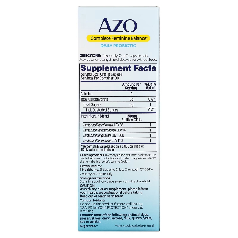 Azo, Complete Feminine Balance, Daily Probiotic, 30 Once Daily Capsules