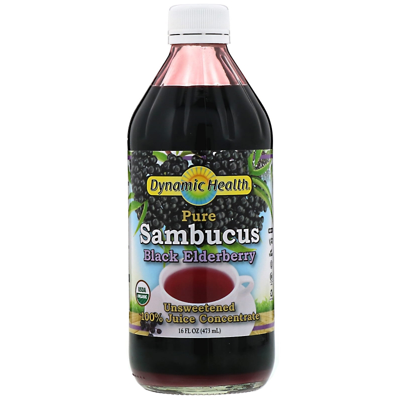 Dynamic Health Laboratories, Pure Sambucus Black Elderberry Juice Concentrate, Unsweetened, 16 fl oz (473 ml)