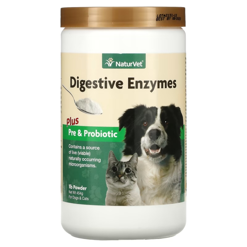 NaturVet, Digestive Enzymes Plus Pre & Probiotic Powder, For Dogs & Cats, 1 lb (454 g)