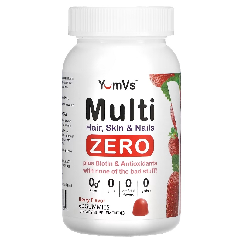 Yum-Vs, Multi, Hair, Skin & Nails Zero, Berry, 60 Gummies