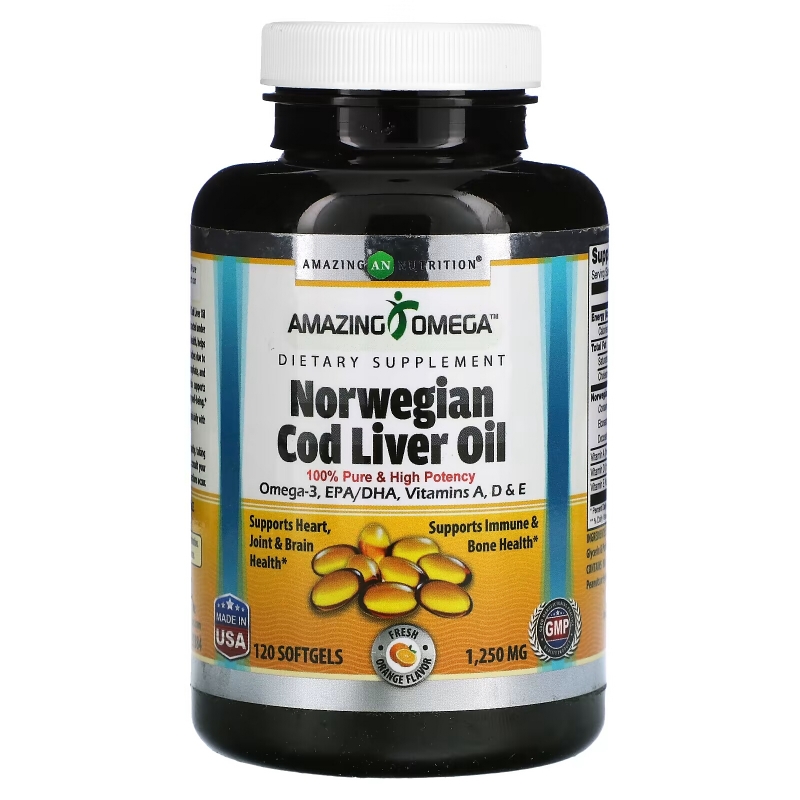 Amazing Nutrition, Norwegian Cod Liver Oil, Orange, 1,250 mg, 120 Softgels