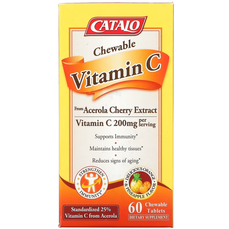 Catalo Naturals, Chewable Vitamin C, Orange Pineapple, 200 mg, 60 Chewable Tablets