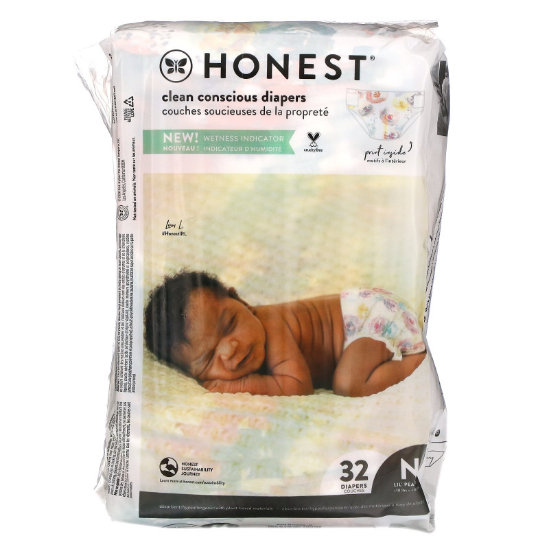 The Honest Company, Honest Diapers, Super-Soft Liner, Newborn, Rose Blossom, Up to 10 Pounds, 32 Diapers