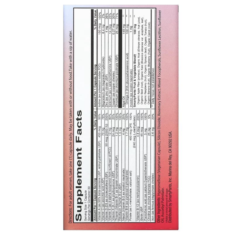 SmartyPants, Women's Formula Multivitamin, 30 Vegetarian Capsules