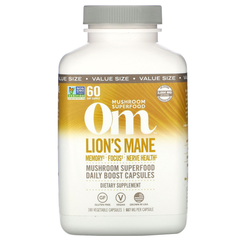 Om Mushrooms, Lion's Mane Mushroom Superfood, 180 Vegetable Capsules