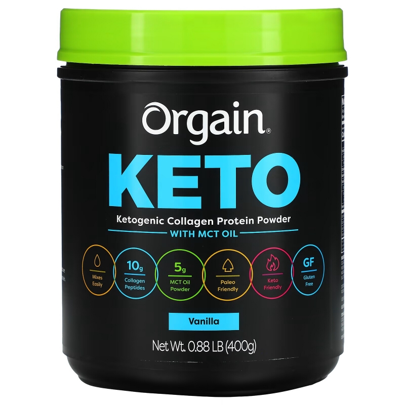 Orgain, Keto, Ketogenic Collagen Protein Powder with MCT Oil, Vanilla, 0.88 lb (400 g)