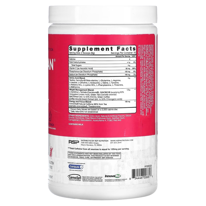 RSP Nutrition, AminoLean, Fruit Punch, 22.22 oz (630 g)