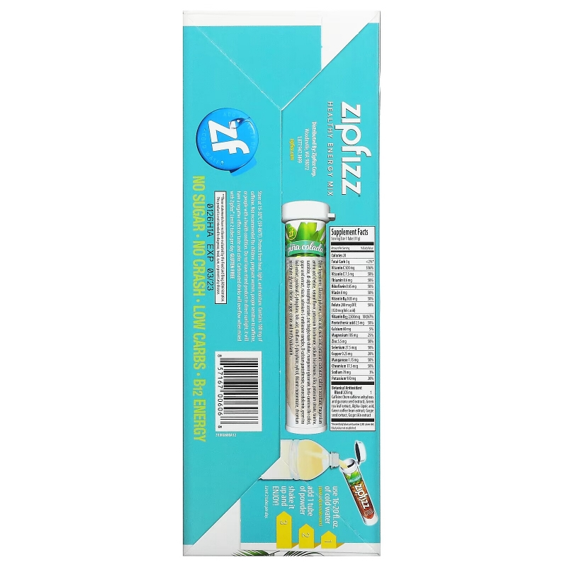 Zipfizz, Healthy Energy With Vitamin B12, Pina Colada, 20 Tubes, 11 g Each