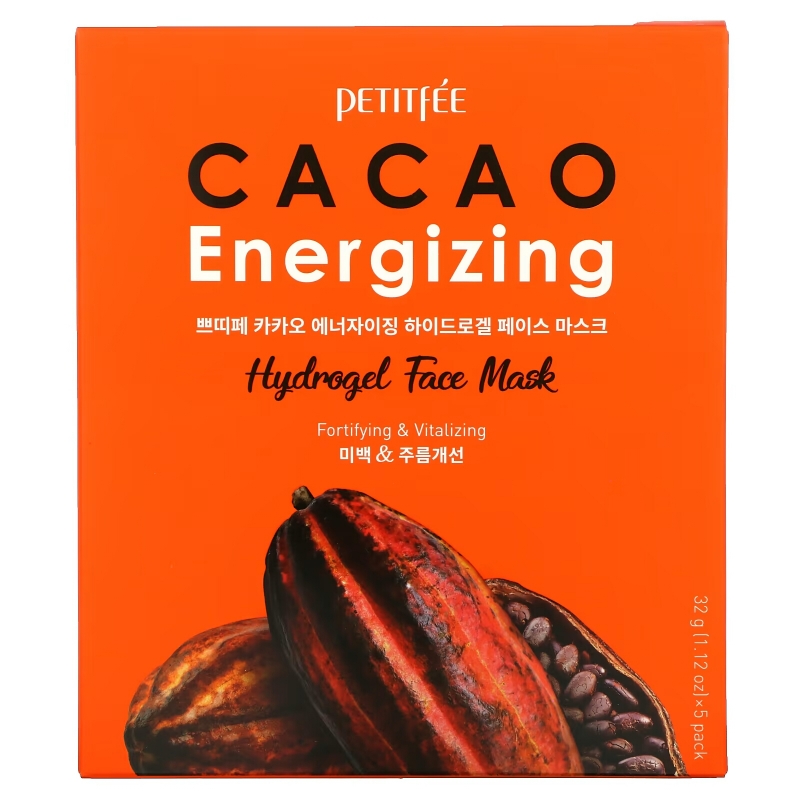 Petitfee, Cacao Energizing Hydrogel Beauty Face Mask, 5 Pack, 1.12 oz (32 g)