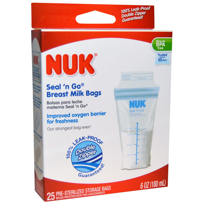 NUK Seal 'n Go Breast Milk Bags 25 Storage Bags 6 oz (180 ml) Each