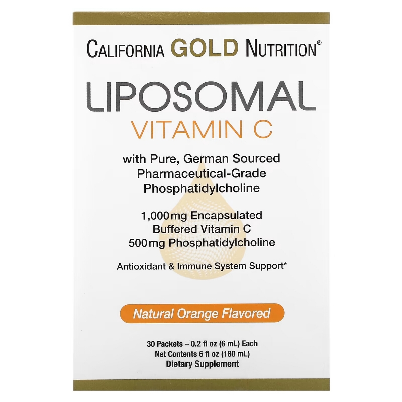 California Gold Nutrition, Liposomal Vitamin C, Natural Orange Flavor, 1000 mg, 30 Packets, 0.2 oz (5.7 ml) Each