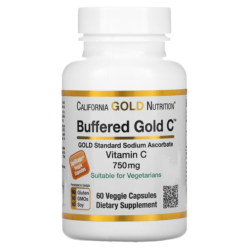 California Gold Nutrition, Buffered Gold C, Non-Acidic Vitamin C, Sodium Ascorbate, 750 mg, 60 Растительная капсула