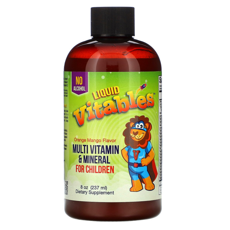 Vitables, Liquid Multi-Vitamin & Mineral For Children, No Alcohol, Orange Mango Flavor, 8 fl oz (237 ml)