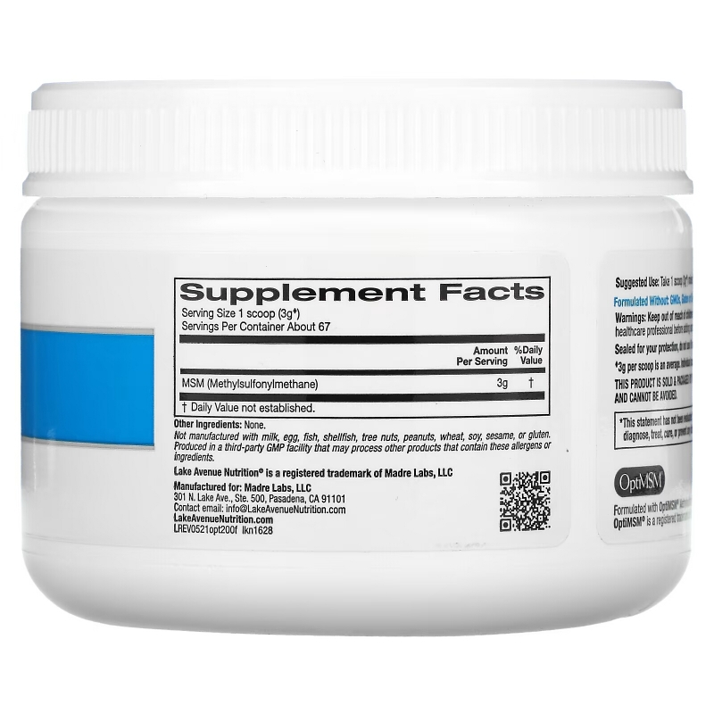 Lake Avenue Nutrition, OptiMSM, 200 г, хлопья