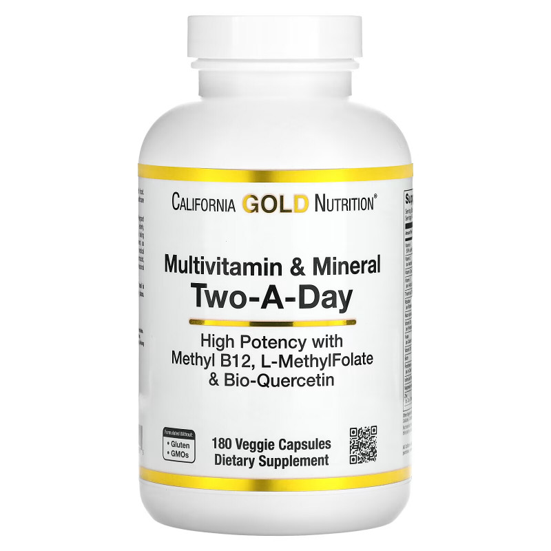 California Gold Nutrition, Multivitamin and Mineral, Two-A-Day, 180 Veggie Capsules