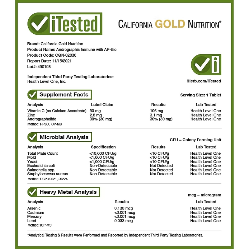 California Gold Nutrition, Andrographis Immune with AP-BIO, 100 mg, 30 Tablets